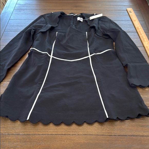 Athropologie Maeve Square-Neck Scalloped Hem Long-Sleeve Mini Dress Large - Picture 5 of 14